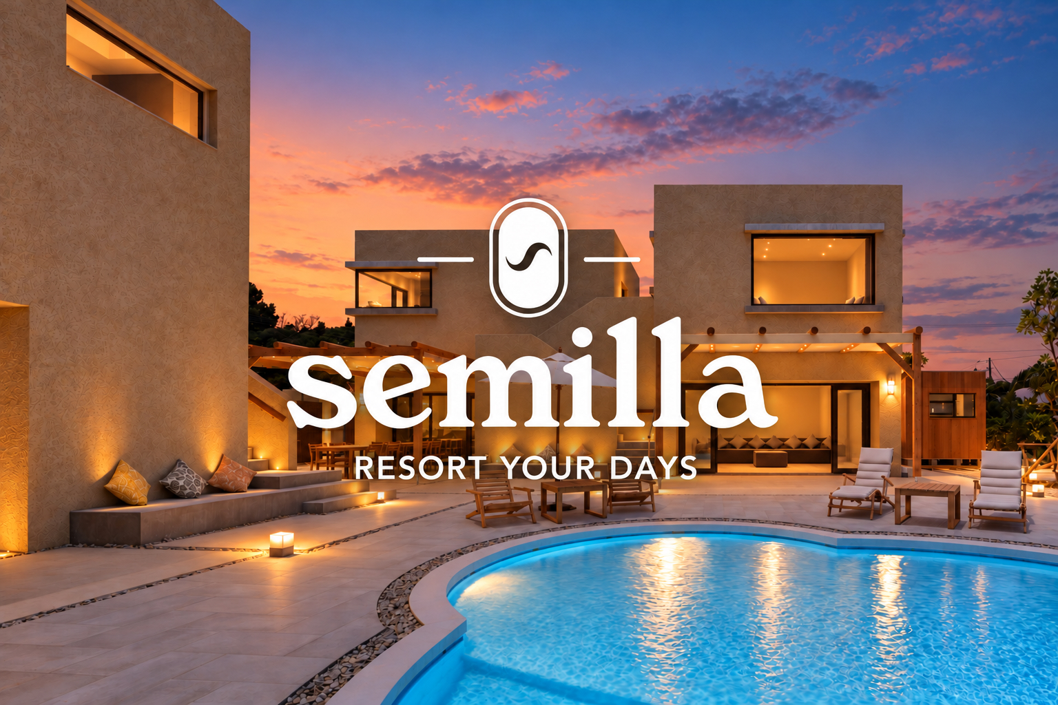 semilla 名護 沖縄の夕景とsemillaロゴ